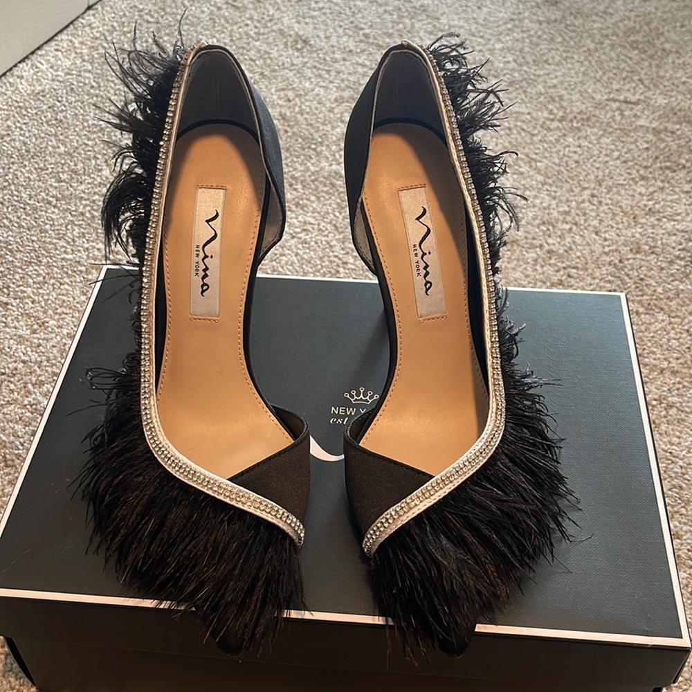 Black Nina Feather Pumps